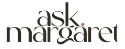 Text 'ask margaret' in black on a white background